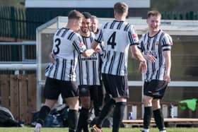 It was all smiles for the Ashington players as they put five past Bridlington Town. Picture: Ian Brodie