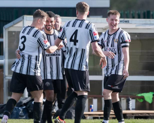 It was all smiles for the Ashington players as they put five past Bridlington Town. Picture: Ian Brodie