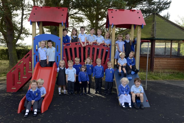 Happy days for the new pupils at Hipsburn First School.