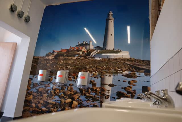Eye-catching photography inside the refurbished toilets.