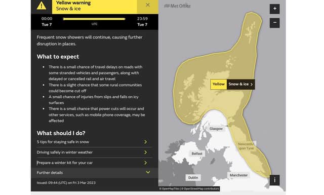 The Met Office has issued a yellow weather warning for the North East for Tuesday.