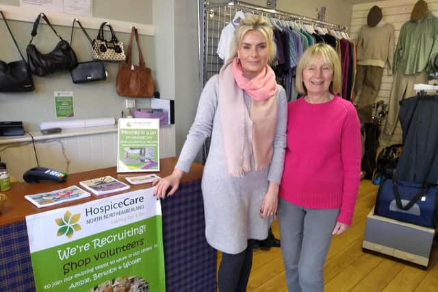 Gemma Douglas from the Glendale Gateway Trust with Penny Bailey, manager of HospiceCare North Northumberland's Wooler shop.