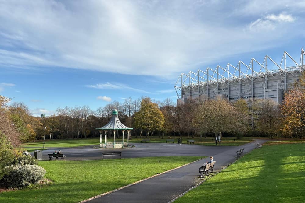 Leazes Park in Newcastle, with Newcastle United's St James' Park stadium in the background. Photo: LDRS.