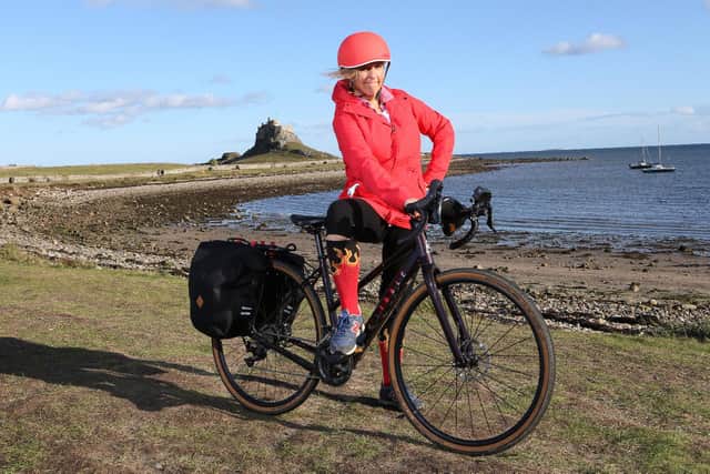 Mel Giedroyc on Holy Island for Along for the Ride with David O'Doherty. Credit: Channel 4