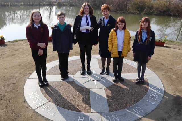 North Tyneside Elected Mayor Norma Redfearn with young carers and Young Mayor (centre) at the unveiling of the first reflection area in North Tyneside.
