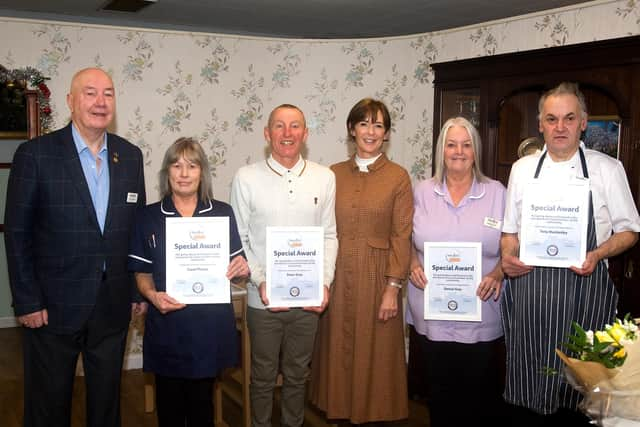 Jim Thompson, Carol Phelan, Peter Grey, The Duchess, Denise Grey and Antonio Mackenley receiving their special awards.