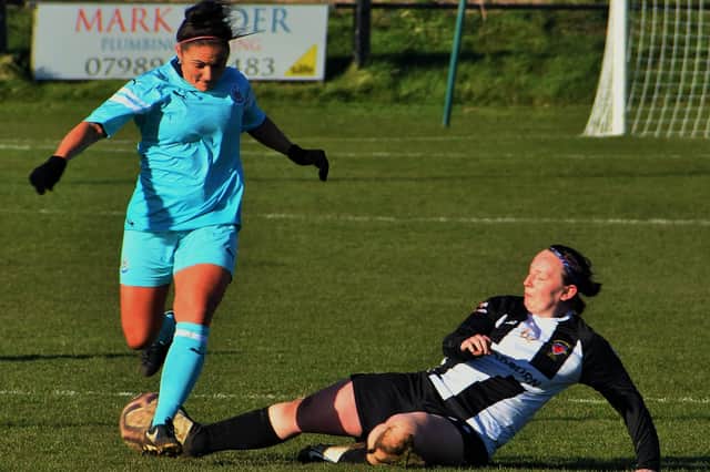 Action from Alnwick Town Ladies v Newcastle United Ladies at St James' Park. Picture by Steve Miller.