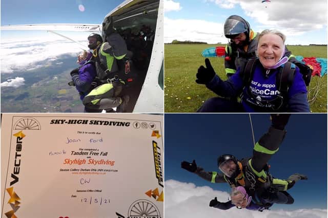 Joan Ford doing her skydive.