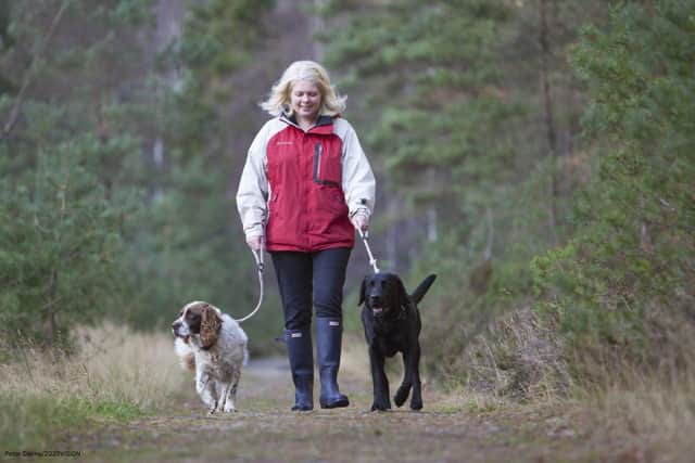 A responsible dog owner with her dogs on a lead. Picture: Natasha Barnes