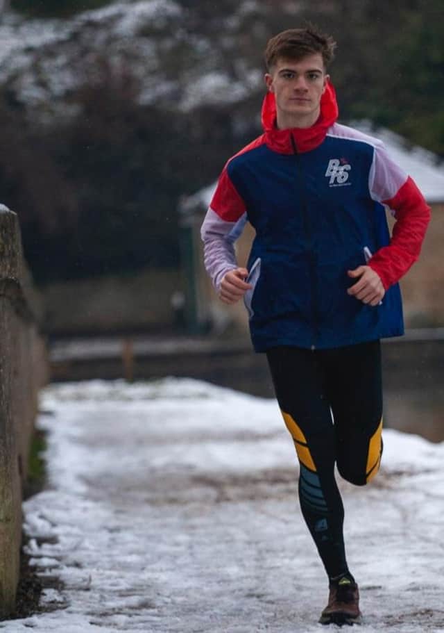 Ross Charlton, of Morpeth Harriers, in training in the snow in Bath last month.