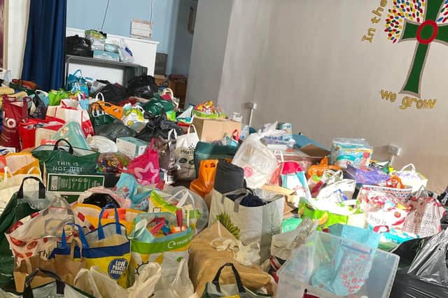 Some of the items collected by St Aidan's Catholic Primary, in Ashington, for Ukrainian refugees.