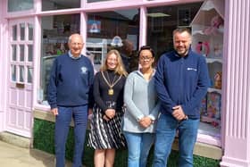 From left, Chris Offord, Mayor of Morpeth Coun Jade Crawford and the owners of Bella Boo’s.