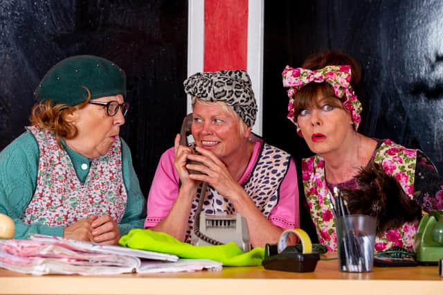 (l-r) Leah Bell, Vicky Entwistle and Vicki Michelle dressed ready for Dirty Dusting