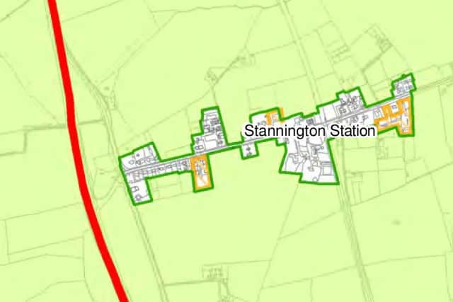 A map showing the green belt extension boundaries from the submission draft of the Northumberland Local Plan. Sites in orange are among those to have planning permission for housing.