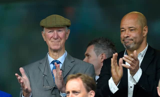 Ex Ireland manager Jack Charlton (l) and former player Paul McGrath before the International friendly match between Republic of Ireland and England in 2015.  (Photo by Stu Forster/Getty Images)