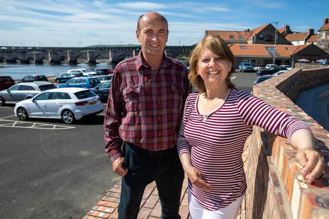 Coun John Riddle and Coun Catherine Seymour at the newly-expanded Quayside car park in Berwick.