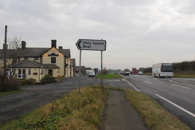 The single carriageway A1 at Beal, near Holy Island.