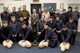Mayor Geoff Watson and councillors Gordon Castle, Sue Allcroft and members of 1801 (Alnwick) Squadron Air Cadets. Picture: Jane Coltman