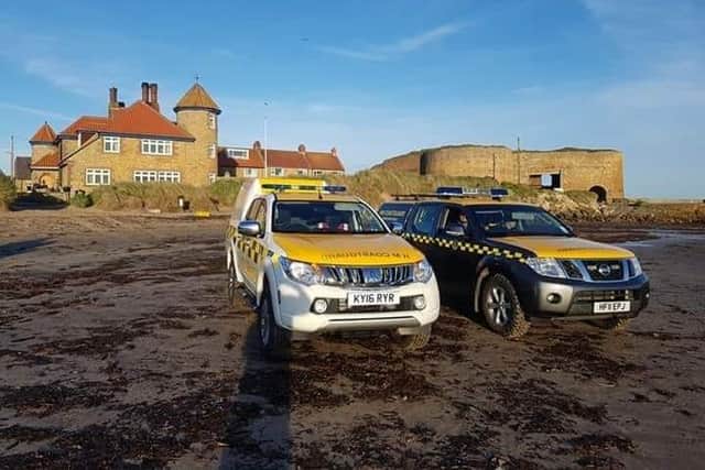 Coastguard rescue teams were called from Seahouses and Howick to help a casualty who had fallen on rocks close to Bamburgh.