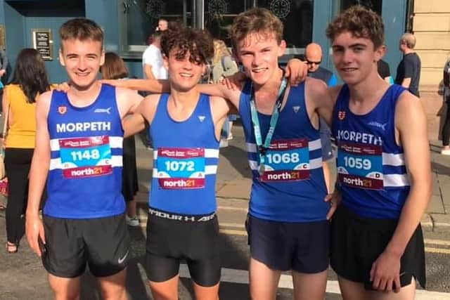Morpeth teenagers after the GNR event on Saturday. Left to right: Liam Roche, Ryan Davies, Bertie Marr and winner Will de Vere Owen.