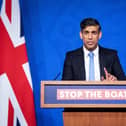 Prime Minister Rishi Sunak held a press conference following the passing of the government's Rwanda Bill. (Photo by Stefan Rousseau/POOL/AFP via Getty Images)