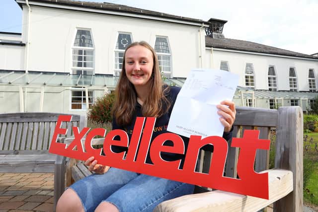 Beth McFetrich celebrates excellent grades at Dame Allan’s Schools. Picture by Simon Williams.