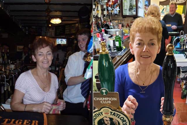 A picture of Margo Boyle behind the bar in 2006, left, and one of her taken this year.
