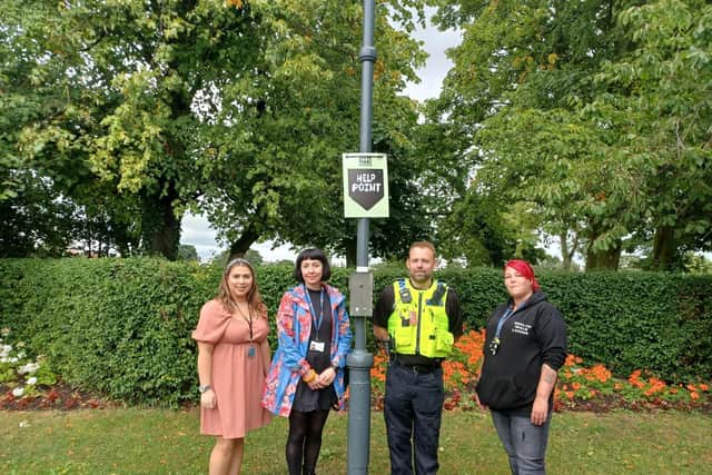 (L-R) Abbi Buchannan from office of the Police and Crime Commissioner, Lynsey Green - council's community safety officer, PC Ian Lawson and Carla Thompson - Hirst Park coordinator.