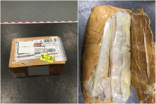 Border police and the North East Special Operations Unit seized the package as it came into the UK.