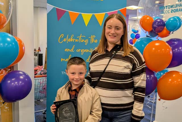 Finlay Stubbs with club instructor Gemma Gibson at the Love Cramlington Awards.