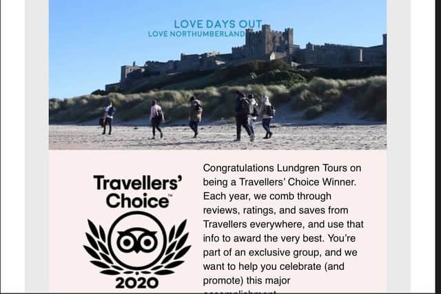 Northumberland tour operator Lundgren Tours found out they had won the TripAdvisor Traveller's Choice Award in August.