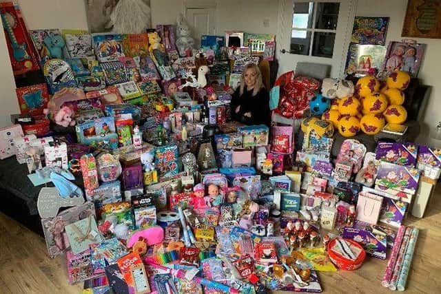 Kimberley has collected numerous gifts to give to the charity.
