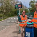 Senior waste management officer Wendy Fail and Coun John Riddle with one of the new vape recycling bins.