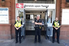 Police officers outside Berwick Railway Station.