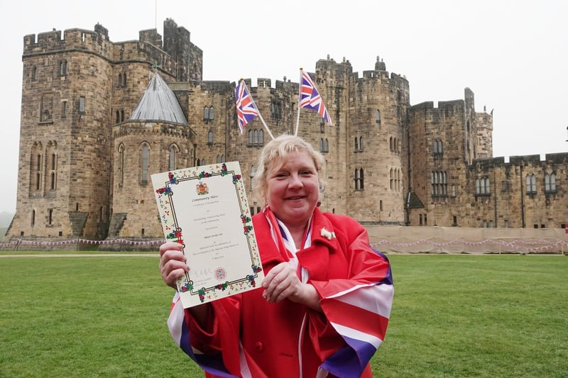Mhairi Derby-Pitt from Berwick with her local hero certificate at Alnwick Castle.