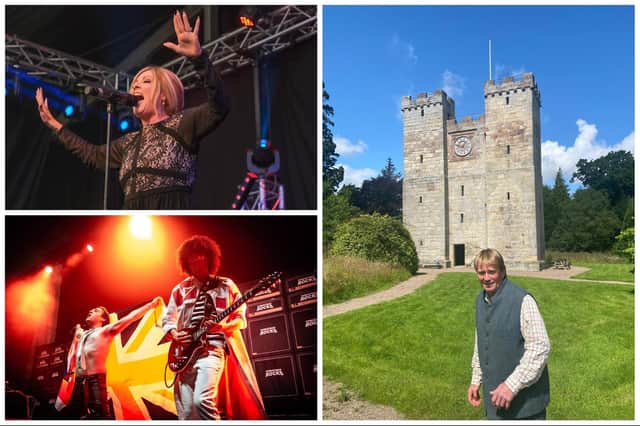 Clockwise from top left: Adele tribute act Karen Kennedy; Harry Baker Cresswell outside Preston Tower, near Chathill; and the Queen tribute show tops the bill on Saturday, August 19.