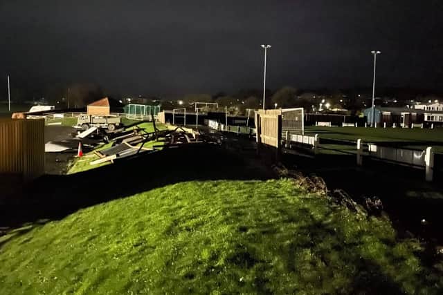 Storm damage at Alnwick Town's St James' Park.