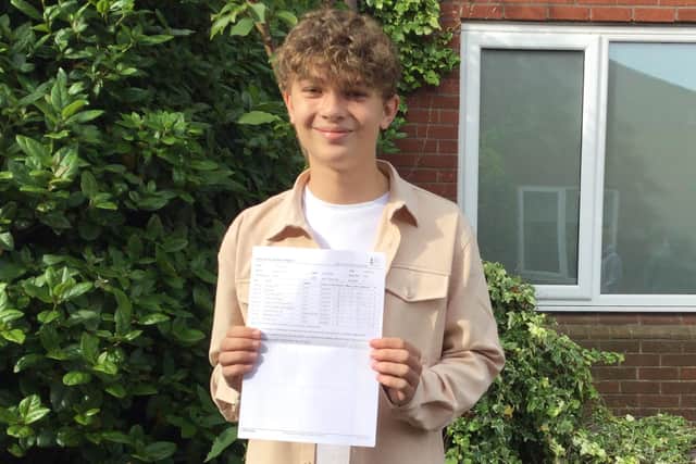 Joel Harrigan, who gained nine GCSEs. Results: Biology 9, Business 8, Chemistry 9, English Language 8, English Literature 8, Food Preparation and Nutrition 5, History 6, Maths 7, and Physics 8. His next move is into JCSC Sixth Form.