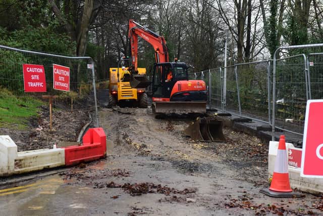 Works are being carried out on a road off the A197, which runs to newly-built homes on the Saint George estate in Morpeth and the St George's Park mental health hospital. Picture by Kevin Brady.
