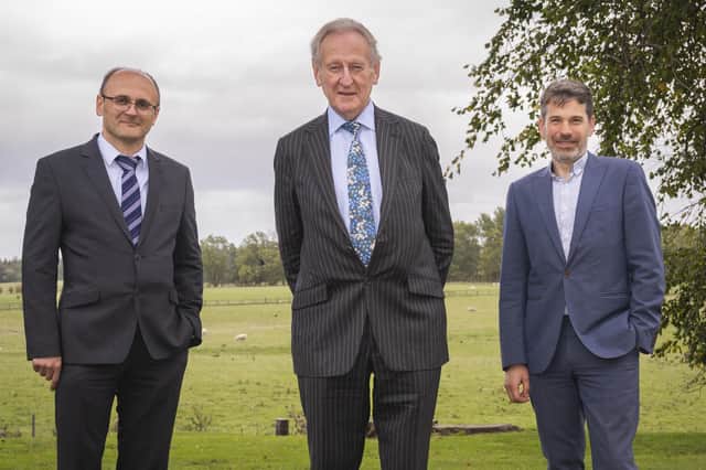 Lord Curry of Kirkharle (centre) with NICRE’s Prof Jeremy Phillipson (left) and RDC’s Simon Green.