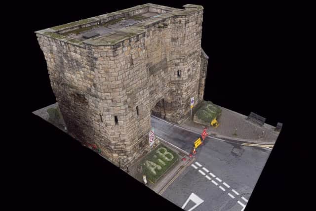 A high-resolution 3D model of Bondgate Tower.