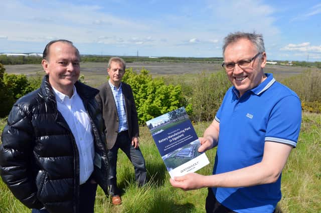From left motoring journalist Quentin Willson, Prof of Practice Newcastle University Colin Herron, and Britishvolt chairman Peter Rolton at the Britishvolt site in Cambois.