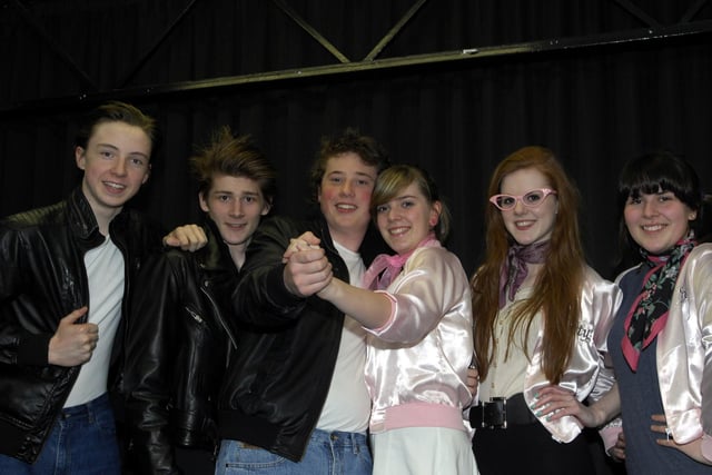 The T-Birds and the Pink Ladies from Duchess's High in 2012. Left to right: Tyler Angus, Toby Hope, Harry Brierley, Amy Barrett, Sam Smith and Freya Stone.