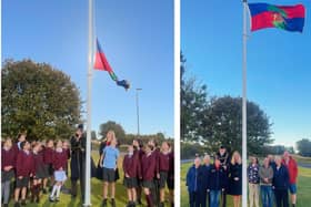 The Berwick flag being raised at Newfields.