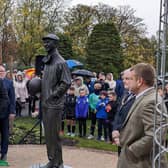 A statue of Jack Charlton is unveiled in Hirst Park, Ashington. Picture: Northumberland County Council.