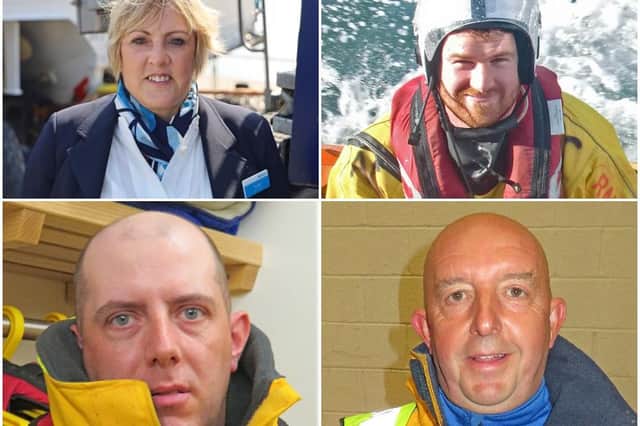 Clockwise from top left: Susan Calvert, Adam Chaytor, John Parkin and Iain Saunders. Picture: Seahouses RNLI