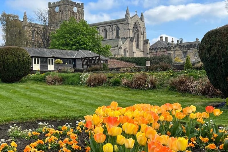 A colourful collection of flowers in bloom at Hexham Abbey.