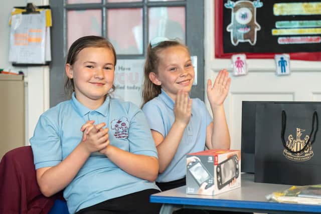 Children at Choppington Primary School receive a Nintendo Switch thanks to Newcastle United's Allan Saint-Maximin.