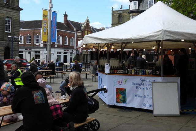 Morpeth residents and visitors enjoying the first Street Food Market of 2024 in the Market Place.