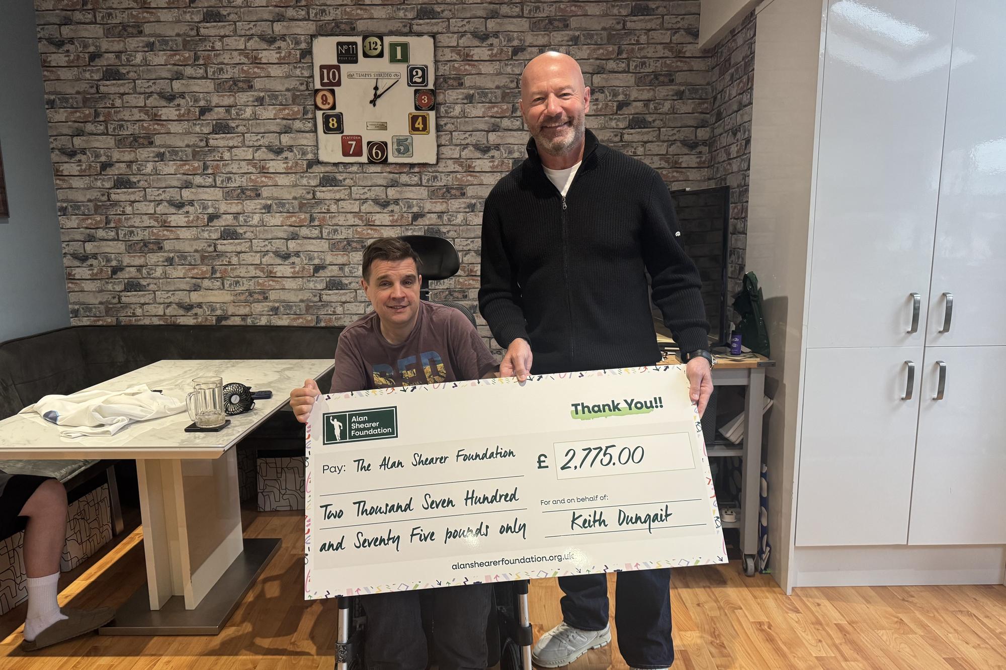 Alan Shearer visits Morpeth man after impressive £2775 charity fundraising efforts